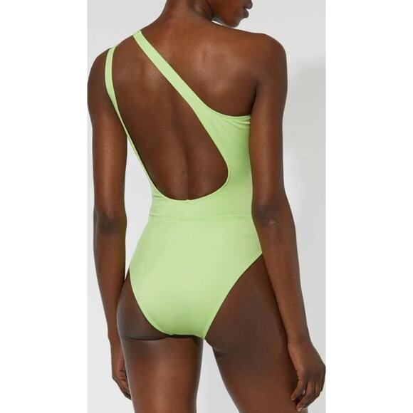 Solid & Striped Lime Green One Shoulder Swimsuit Asymmetrical Cutout NWOT S - Picture 2 of 7